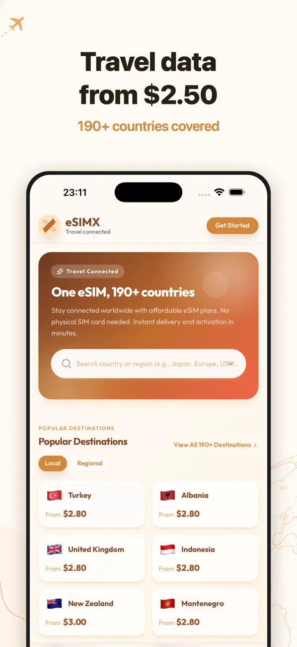 eSIMX app screen 1