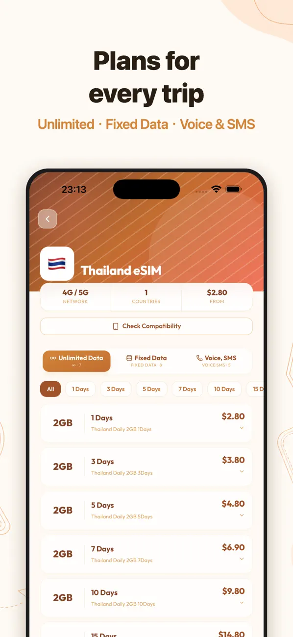 eSIMX app screen 2