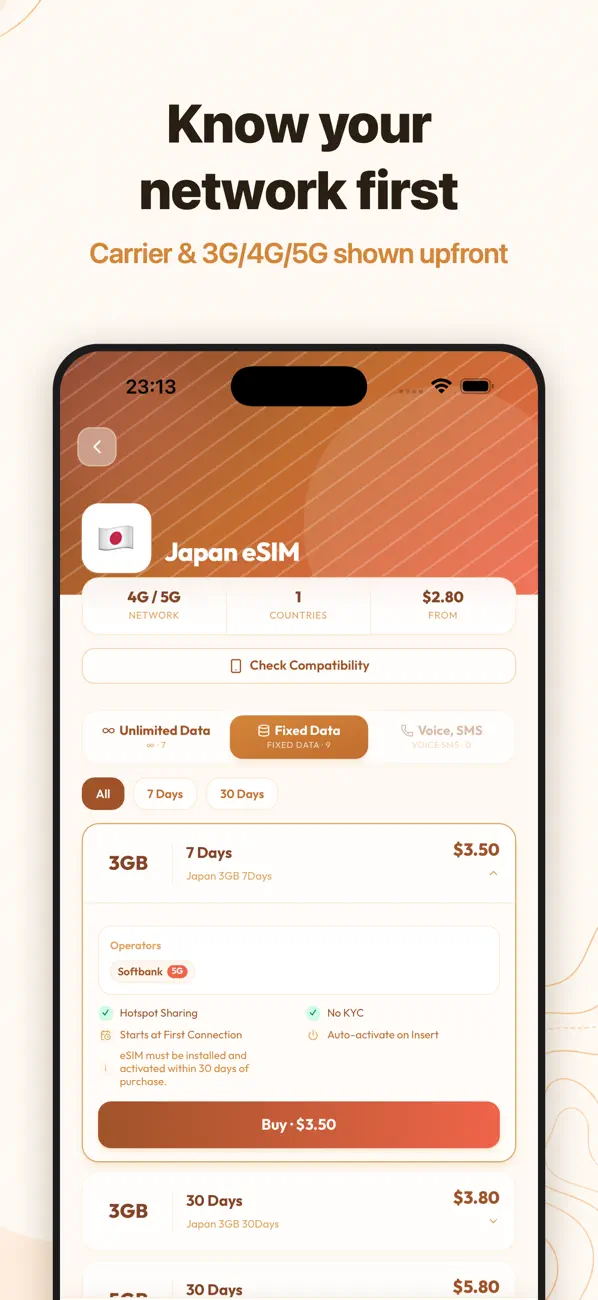 eSIMX app screen 3